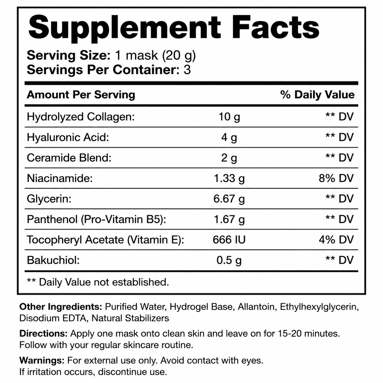 LumiRitual Mask Set — Supplement Facts