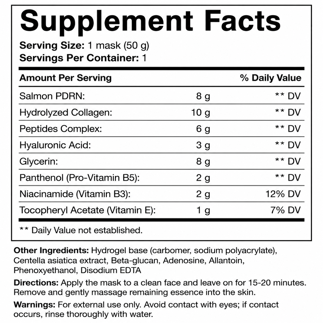 RegenPDRN Collagen Mask — Supplement Facts