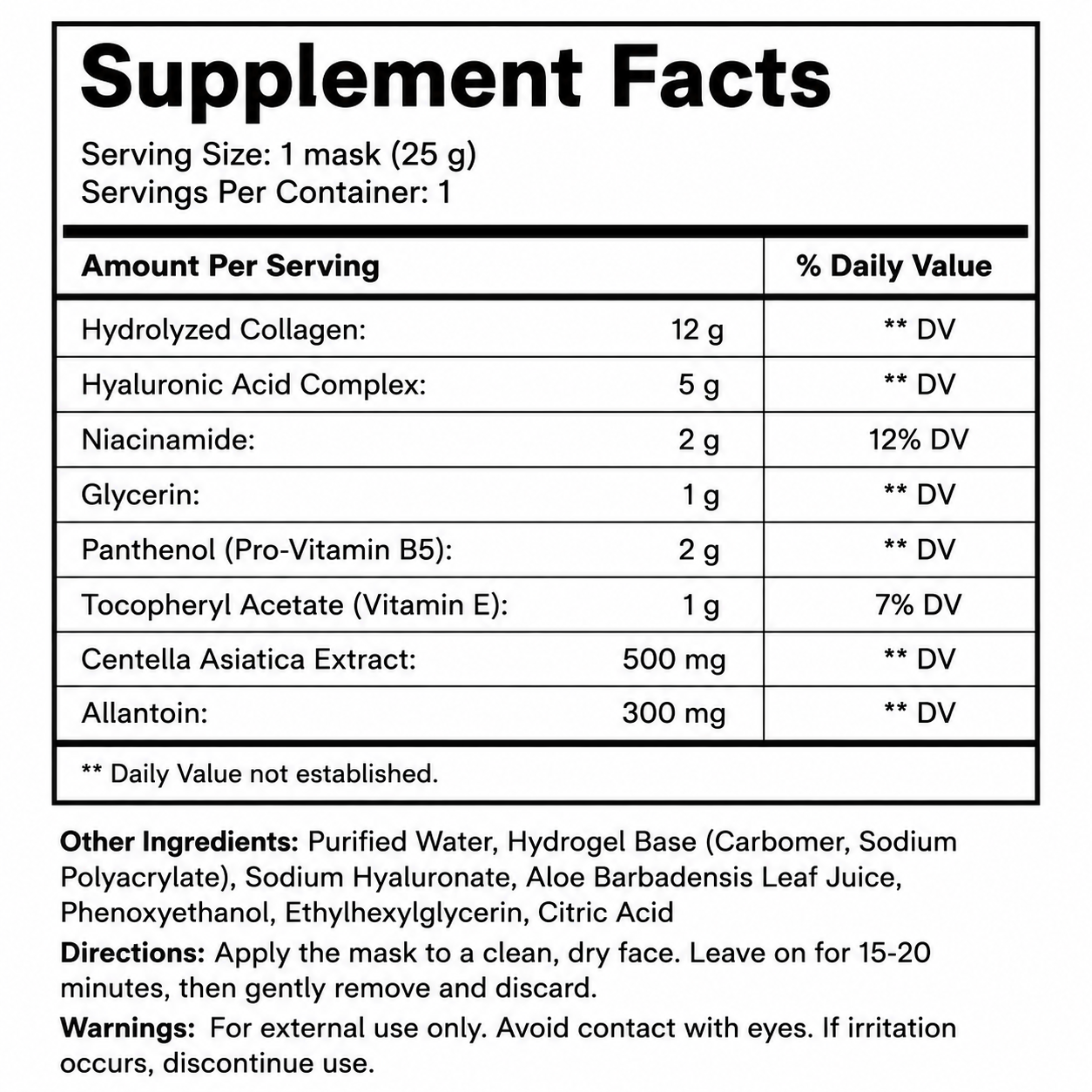 DermaLume Collagen Mask — Supplement Facts