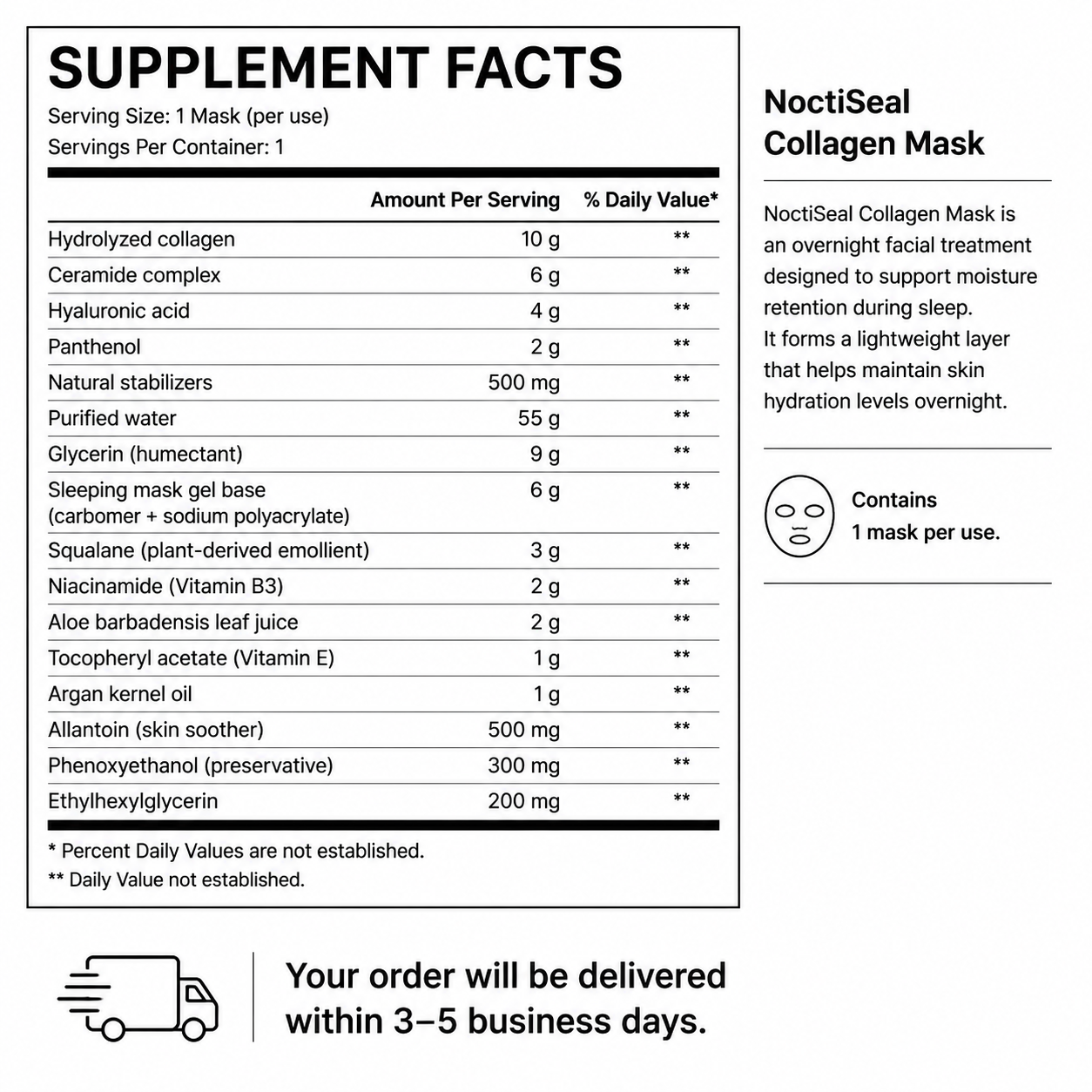 NoctiSeal Collagen Mask — Supplement Facts