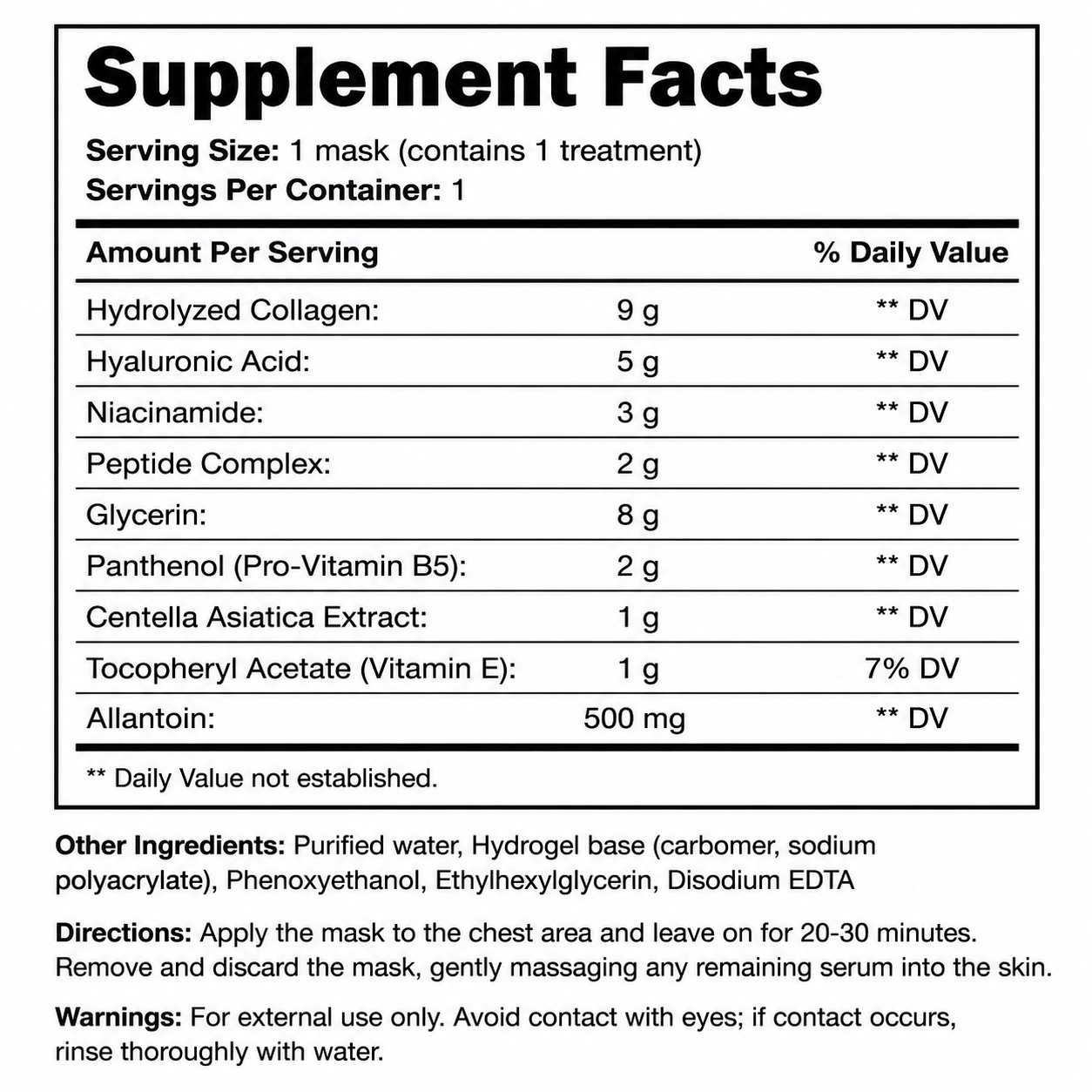 DécoLift Collagen Mask — Supplement Facts