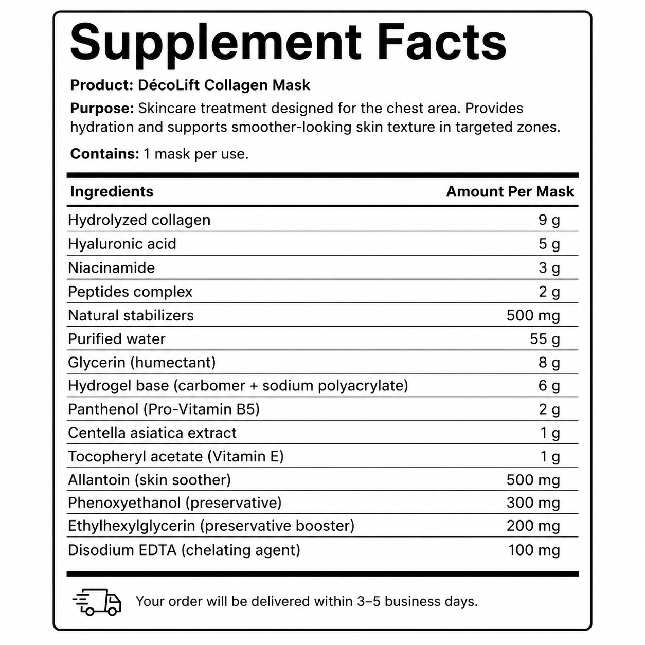 DécoLift Collagen Mask — Supplement Facts