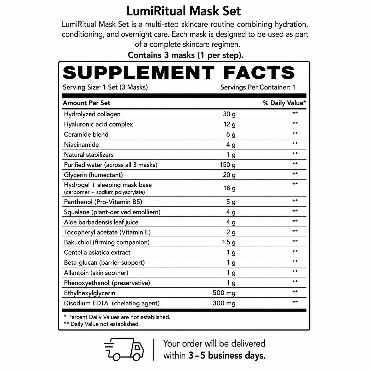LumiRitual Mask Set — Supplement Facts